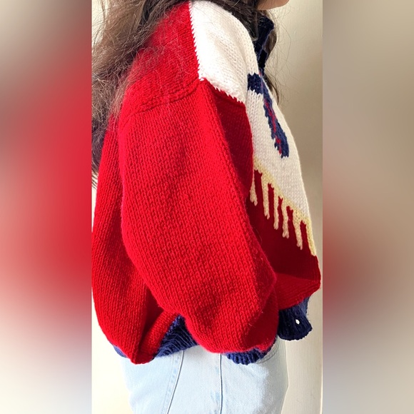 ‼️SOLD‼️ One Of A Kind Knit Handmade Western Cowboy Colour Block‎ Cardigan - Picture 6 of 14